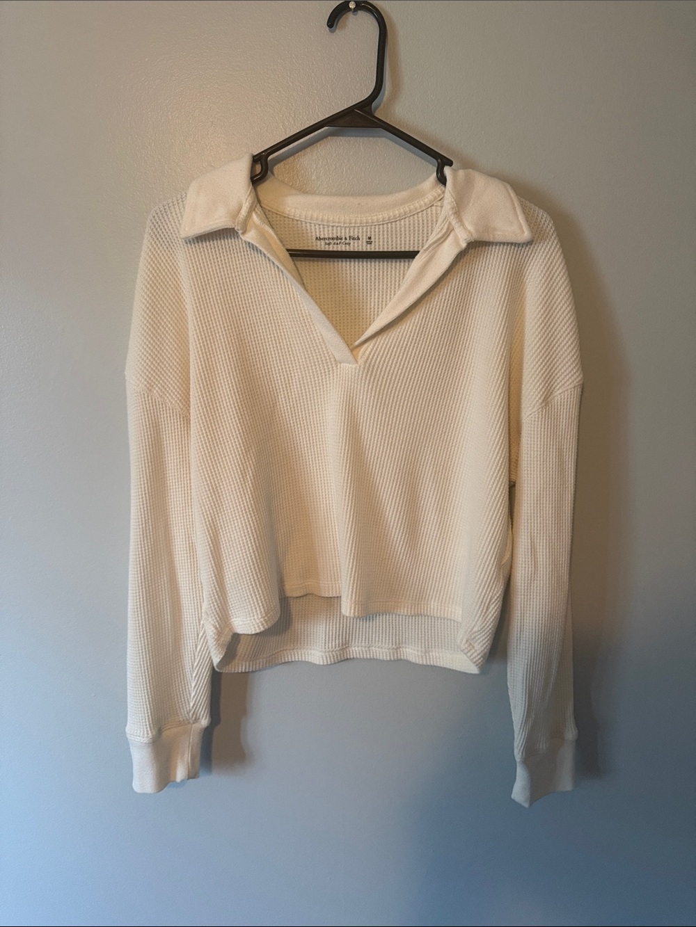 Abercrombie & Fitch Cream Waffle Knit Polo Top